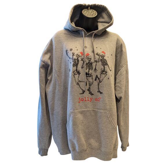 Athletic Works Jolly AF Skeletons Hoodie Mens XL Funny Christmas Sweatshirt Gray - Picture 16 of 16
